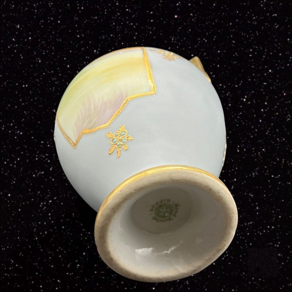 Antique‎ Porcelain Nippon Moriage Vase Golden Hand Painted Double Handled Boat - Picture 8 of 8